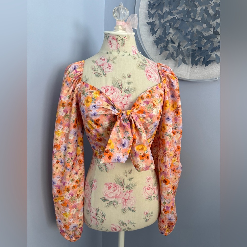 Vibrant Floral Long Sleeve Crop Top